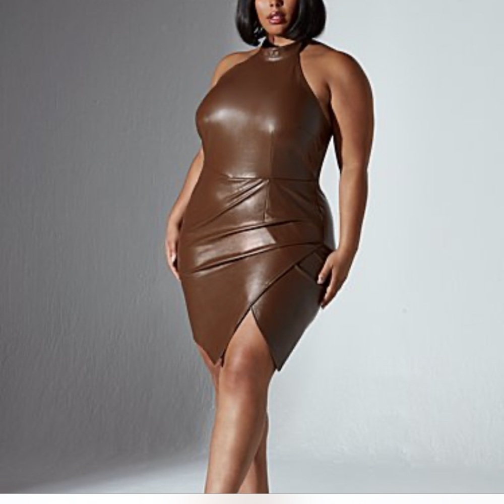 Mock neck halter fake leather dress sz 1x